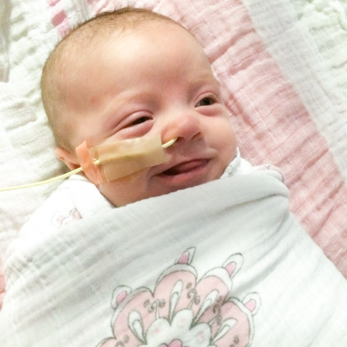 Charlotte with a feeding tube