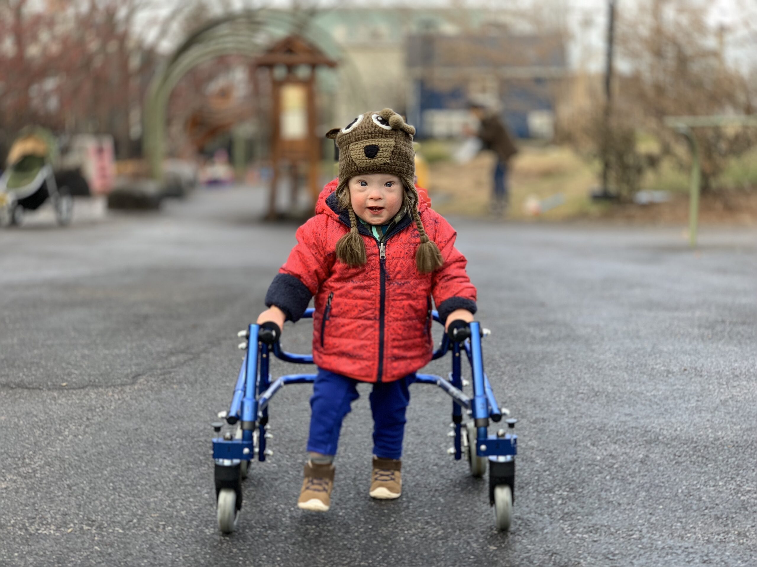 Ollie smiling with his walker